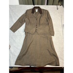 DORBY Women's Brown Tweed Blazer Skirt Suit Set Business Professional Size 12